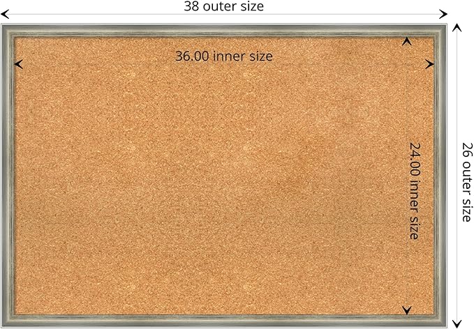 Amanti Art Natural Cork Board for Wall, 26x38 Vision Board with Silver Wood Frame, Large Corkboard Office Decor for Home Organization, Casual Corkboard Pinboard to display items for home organization