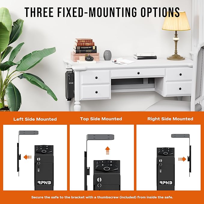 RPNB Mounted Gun Safe,California DOJ Certified Handgun Safe, Auto Open Lid Smart Pistol Safe with Biometric Fingerprint or Keypad Lock