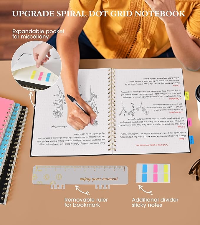 Dotted Notebook, Spiral Notebook Journal 8.5” x 11”, A4 Large Dot Grid Notebooks for Women Men, 100 GSM Dotted Paper, Plastic Hardcover Spiral Bullet Journals for Work School Sketching, Black