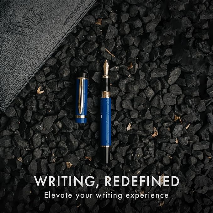 Wordsworth & Black Primori Fountain Pen Set [Blue Gold]; Extra Fine Nib, Gift Case, 24 Ink Cartridges, Refill Converter, Manual; Journaling, Calligraphy, Smooth Writing Pens; Left and Right Handed