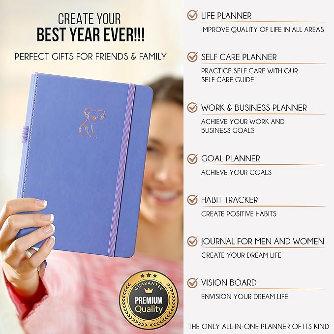 Life Planner - Gratitude Journal for Men & Women | Daily, Weekly & Monthly Planner with Budget Section, Time Blocking, Habit Tracker for Peace of Mind Planning to Increase Productivity & Happiness