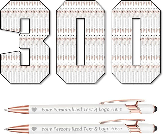 STREADVE 300 Personalized Custom Pens Engraved Writing Pen with Name Logo, Customized Promotional Items Stylus Pen Gifts for Communion Wedding Men Women Realtor Business, White