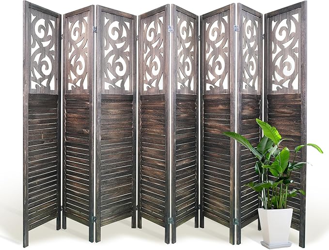 NicBex 8 Panel Room Divider 5.6FT Wood Carved Room Dividers, Folding Privacy Screens Portable Freestanding Partition Wall Dividers for Home Bedroom Office, Rustic Brown