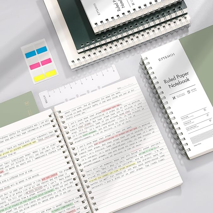 EMSHOI Lined Spiral Journal Notebook, B5 College Ruled Notebook, 300 Pages/150 Sheets, 100gsm Acid-Free Paper, Waterproof Softcover Notebook for School, Work, Note Taking, 7.48" × 10.15" - Transparent