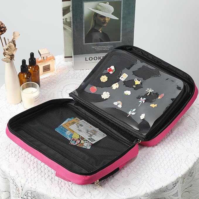 Enamel pin display bag, 8-page pin trading book, collectible pin board, suitable for storing pins, brooches, patches (pink)