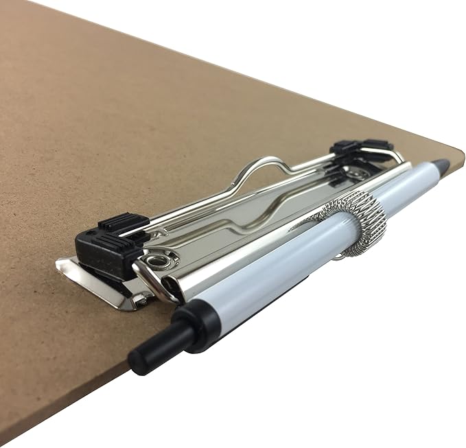 Pen Holder Clipboard, Letter Size, Low Profile Clip, Hardboard, 6-Pack (Pen Included)