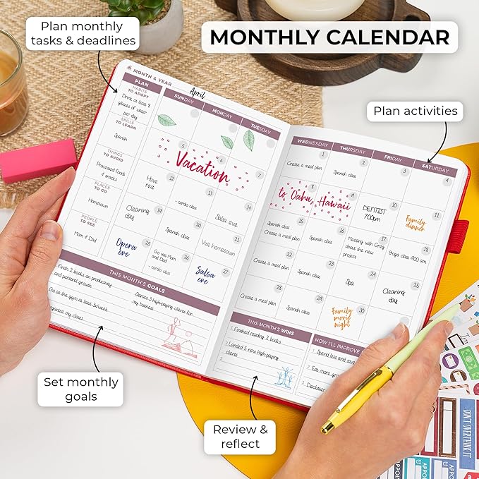Clever Fox Planner 2nd Edition – Colorful Weekly & Monthly Goal Planner, Time Management & Productivity Organizer, Undated, A5 (Red)