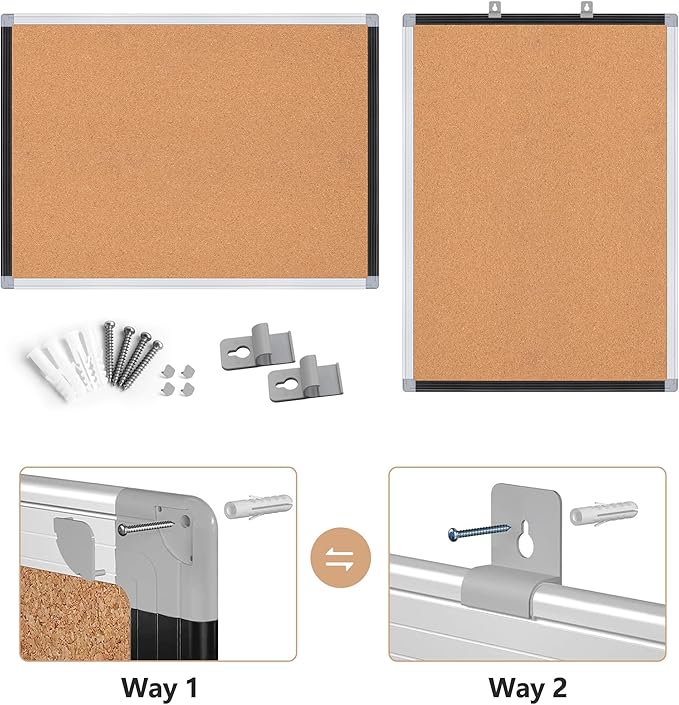 Board2by Cork Board Bulletin Board 20" x 30", Black/Silver Aluminium Framed Corkboard, Office Board for Wall Decor, Large Wall Mounted Notice Pin Board with 18 Push Pins for School, Home & Office