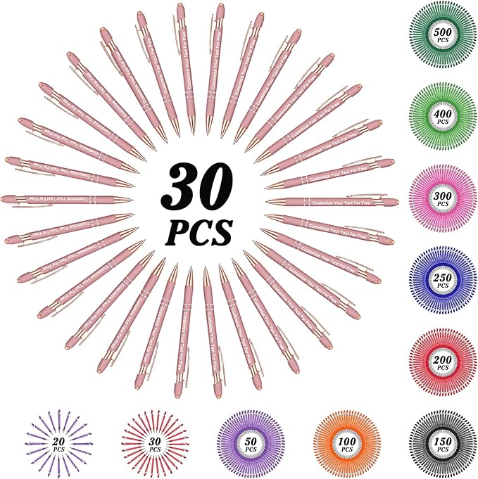 Max 500 Pcs Personalized Pens Bulk, Custom Pens with Free Engraving, Customized Stylus Tip Ballpoint Pen with Your Name Massage Text for School Office Business Graduation Anniversaries-30 Packs