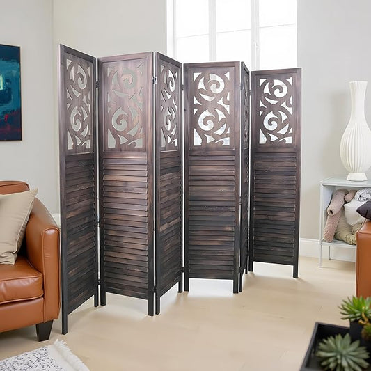 NicBex 6 Panel Room Divider 5.6FT Wood Carved Room Dividers, Folding Privacy Screens Portable Freestanding Partition Wall Dividers for Home Bedroom Office, Rustic Brown