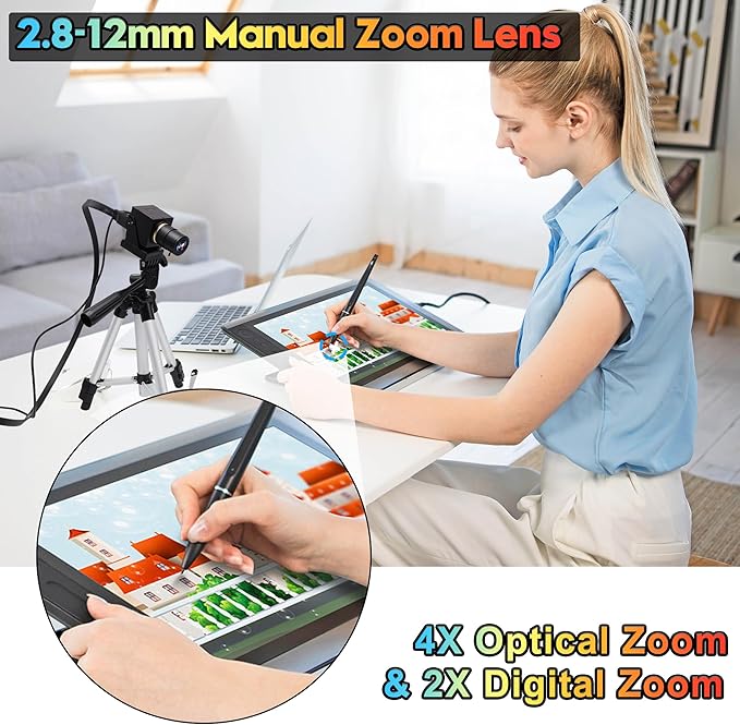 SVPRO 4K USB HDMI Camera Manual Zoom Webcam for Close Up with 2.8-12mm Variable Lens,Plug and Play Camera for Industrial,Streaming and Home Video
