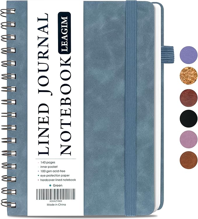 Lined Spiral Journal Notebook for Women & Men, College Ruled Hardcover Notebook for Work & Note Taking, Journals for Writing, 100 GSM, Business, School, 140 Pages, A5(5.8"x8.5") - Green