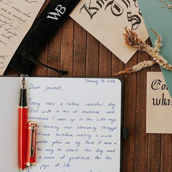 Wordsworth & Black Fountain Pen Set, 18K Gilded Medium Nib, Includes 24 Pack Ink Cartridges, Ink Refill Converter & Gift Pouch, Gold Finish, Calligraphy, [Crimson Red], Perfect for Men & Women