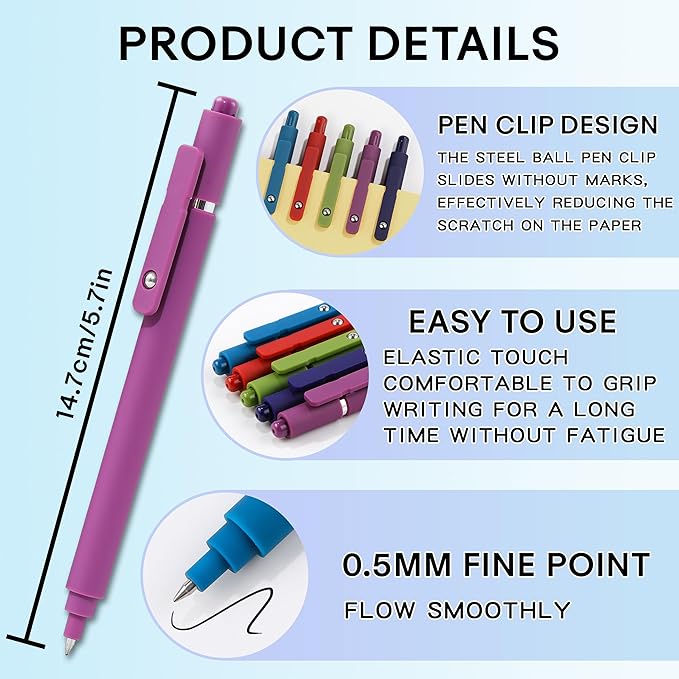 RIANCY Gel Pens, 0.5mm Black Ink Quick Dry Ball Point Pens, Fine Point Smooth Writing Retractable Pens, Cute Aesthetic Gifts Set for Men Women Journaling, Office School Stationery Supplies Pack of 20