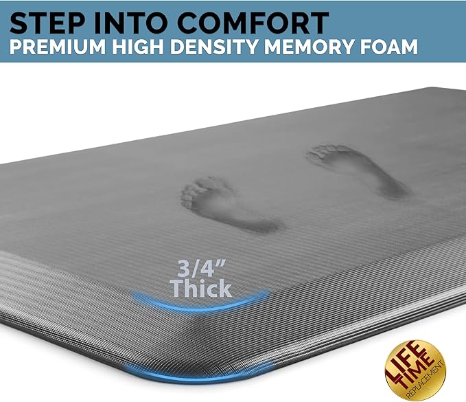 ComfiLife Anti Fatigue Floor Mat – 3/4 Inch Thick Kitchen Mats for Floor, Standing Desk Mat, Kitchen Rug – Comfort at Home, Office – Durable – Stain Resistant – Non-Slip Bottom (24" x 70", Gray)