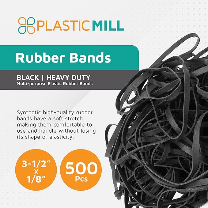 PlasticMill UV Resistant Rubber Bands Size 33 (3 1/2" x 1/8") - EPDM #33 Black Rubber Bands Office Supplies - Strong, Elastic Bands for Crafts, Cash, File Folders (100-Pack)