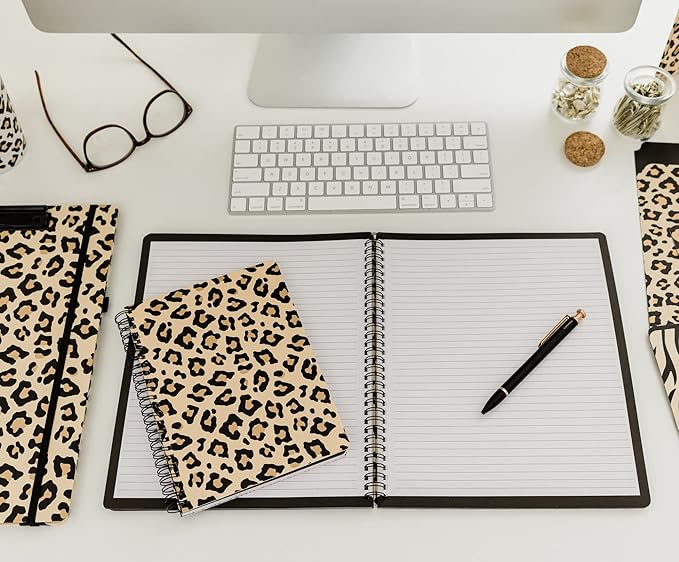 Steel Mill & Co Cute Large Spiral Notebook College Ruled, 11" x 9.5" with Durable Hardcover and 160 Lined Pages, Leopard