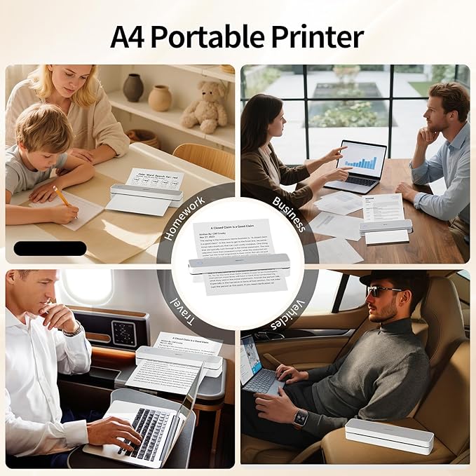iDPRT Portable Thermal Printer,203DPI Wireless Bluetooth Small Printers for Travel,Office,Vehicles,Support 8.5" x 11" US Letter&A4 A5 Size, Compatible with Smartphone & Laptop