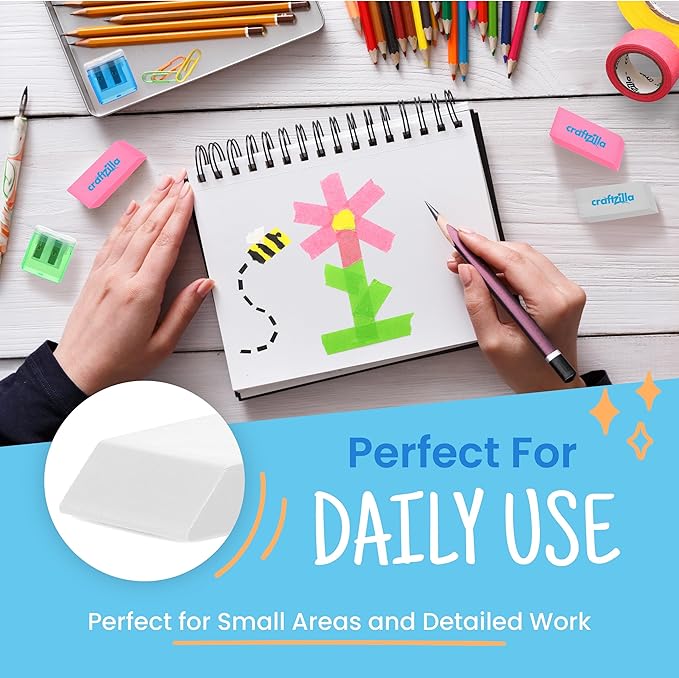 White Erasers Bulk 100 Pack - Large Latex- Free Bulk Erasers for Kids, Classroom, and School Supplies - Ideal for Pencils and Drawing - Borradores Escolares