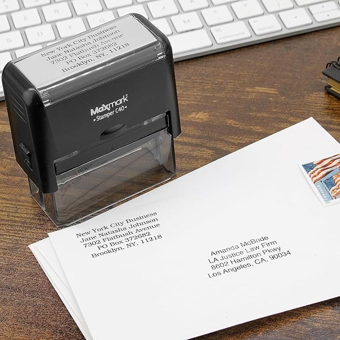 Custom Self Inking Rubber Stamp - Up to 8 Lines of Text - Choose from 15 Ink Colors - XX-Large Size