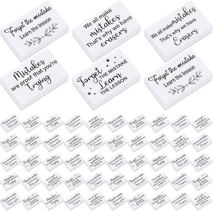 Nezyo 100 Pcs Inspirational Erasers Bulk for Kids Back to School Gifts Fun Erasers Motivational Reward Supplies for Classrooms Students Teachers Office Supplies(White)