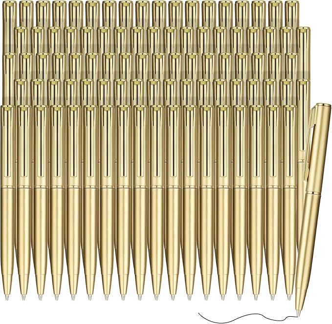 Teling 72 Pcs Small Ballpoint Pen Mini Pens Bulk 4 Inch Short Small Tiny Black Ink Ballpoint Writing Tool for Notebook Pockets Signature Notepads School Office(Gold,Classic Style)