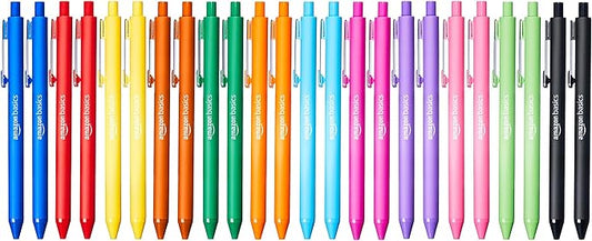 Amazon Basics Multi Colored Ballpoint Pens for Smooth Writing, Assorted Colors, Retractable, 24-Pack