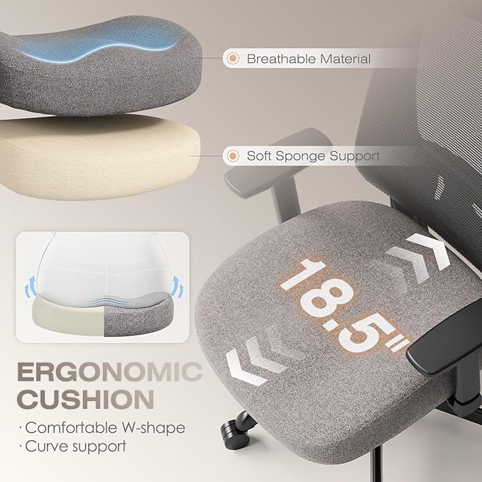 T96C Ergonomic Home Office Chair, Mesh Computer Desk Chair with 4D Armrests, Adjustable Lumbar Support,Tilt Function, Executive Rolling Swivel Task Chair for Long Hours (Stone)