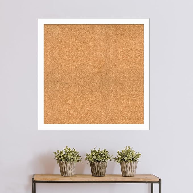 Amanti Art Natural Cork Board for Wall, 39x39 Vision Board with White Frame, Oversize Corkboard Office Decor for Home Organization, Casual Corkboard Pinboard to Display Items for Home Organization in