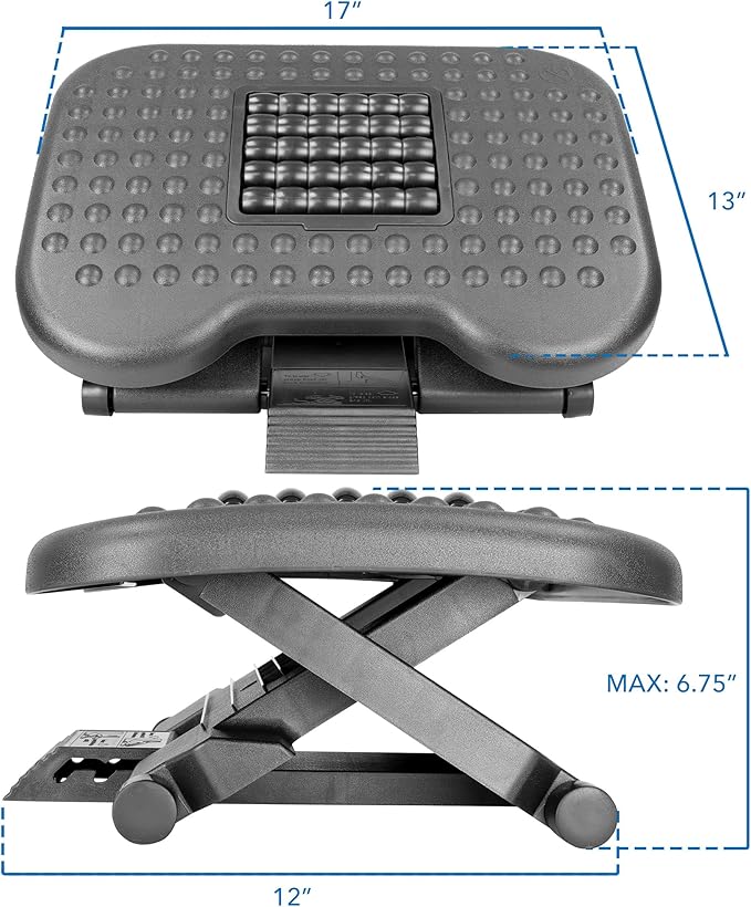 Mount-It! Ergonomic Under Desk Footrest | Massaging Foot Rest Support | Tilting Footrest with 3-Level Height Adjustment | Under Chair Office Footrest