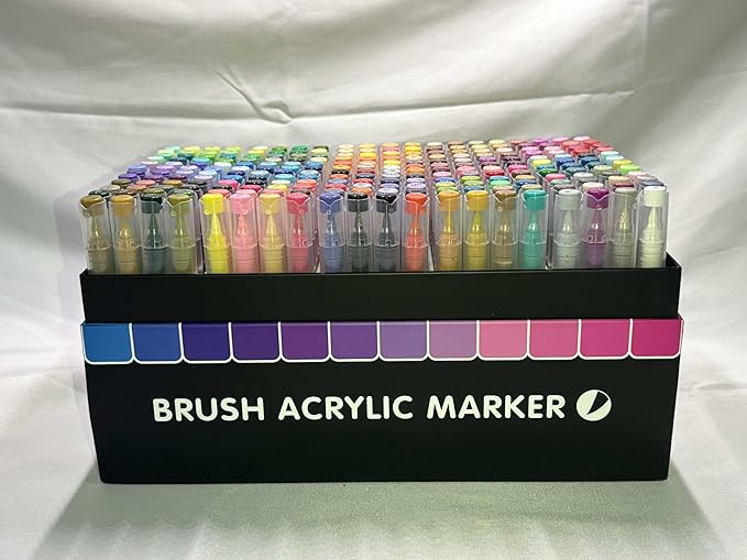 240 Colors Acrylic Paint Markers Set, Soft Brush Tip Pens for Rock, Wood, Canvas, Glass, Ceramic, Fabric, DIY Craft Projects – Waterproof, Quick-Dry, Vibrant Ink for Artists & Beginners