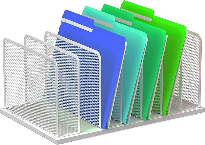 Kuntine.B Desk File Organizer Upright Mesh Desktop Organizer File Sorter Office Organization File Holder for Home, Office & Classroom (Silver, 1 Pack 7-Section)