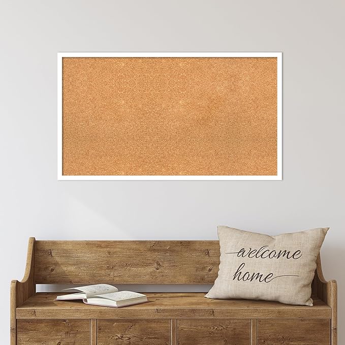 Amanti Art Natural Cork Board for Wall, 21x37 Vision Board with White Frame, Large Corkboard Office Decor for Home Organization, Modern Corkboard Pinboard to Display Items for Home Organization in