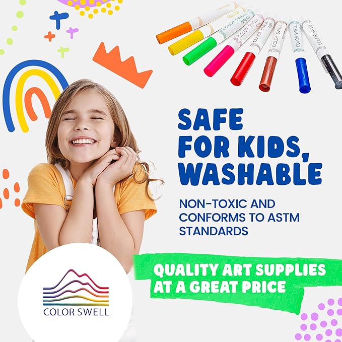 Color Swell Washable Markers 6 Boxes of 8 Vibrant Colors Perfect for Kids, Teachers, Adults, Parties, and Families…