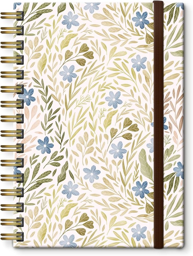 Spiral Journal Notebook, A5 Cute Notebooks for Women Men, College Ruled Hardcover Notebook for Work & Note Taking, 60 Pages Double-Wire Journals for Writing, Boho Leaf