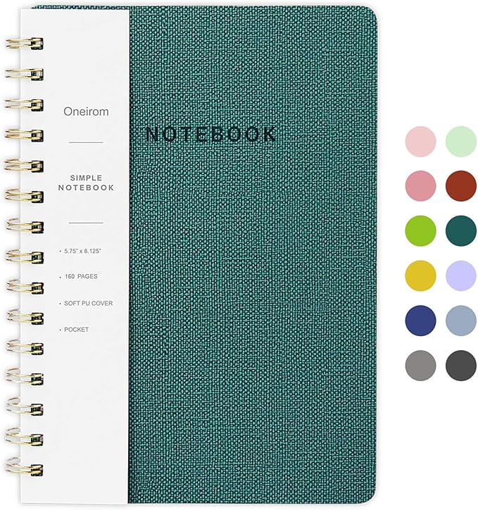 Spiral Notebook-5.75" x 8.125" College Ruled Journal with Inner Pockets and 160 Pages,PU Leather Cover Business Journal, Twin-Wire Binding Notebook Perfect for Office & Home School Supplies