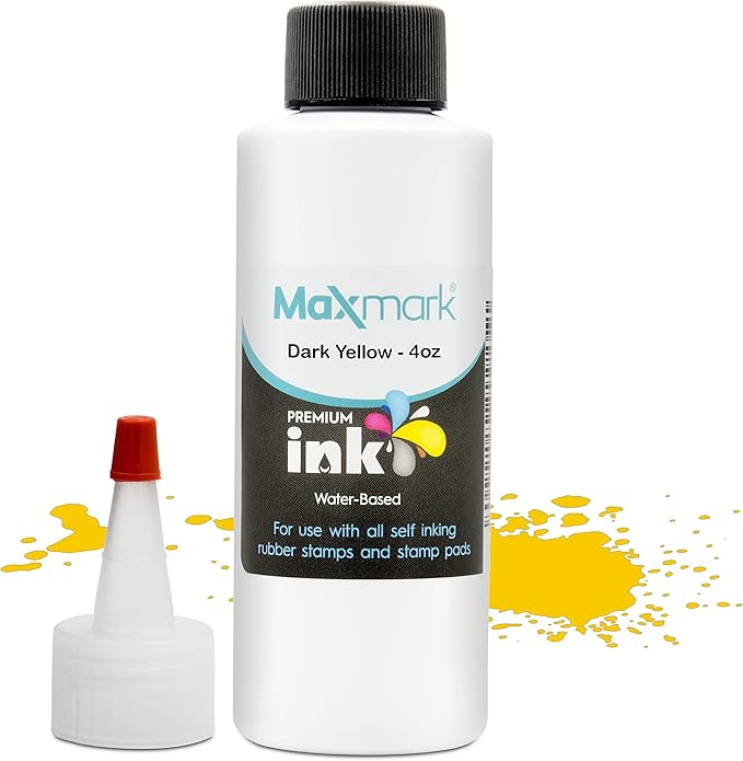 MaxMark Premium Refill Ink for self Inking Stamps and Stamp Pads, Dark Yellow Color - 4 oz.