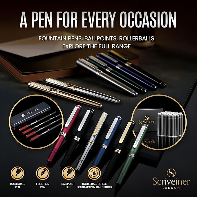 Scriveiner Green Ballpoint Pen - Stunning British Racing Green Luxury Pen, Chrome Finish, Schmidt Black Refill, Best Ball Pen Gift Set for Men & Women, Professional Executive Office, Nice Designer Pen