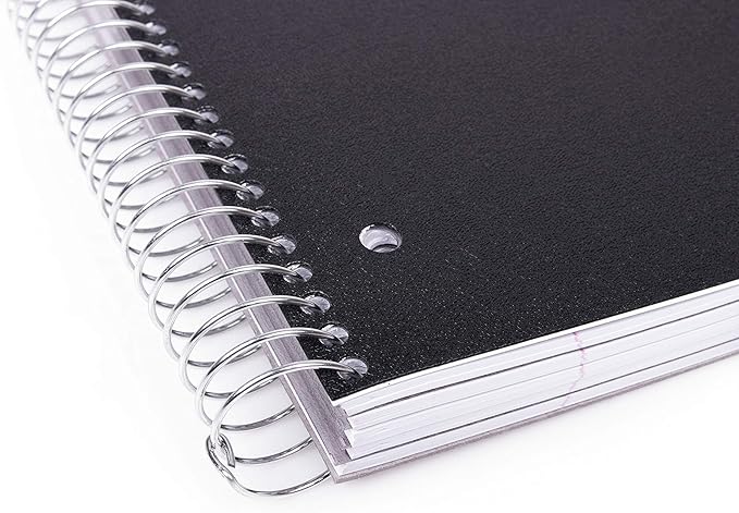 Mintra Office Durable Spiral Notebooks, 5 Subject (Black, College Ruled 1pk)