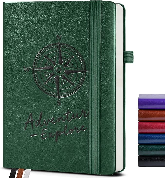 Lined Journal Notebook for Men Women, 160 Pages Ruled Paper, Inner Pocket, A5 Hardcover Vintage Leather Notebooks for Work, School, Travel Journaling, Daily Diary, Notepad 5.8" x 8.5" (Green)
