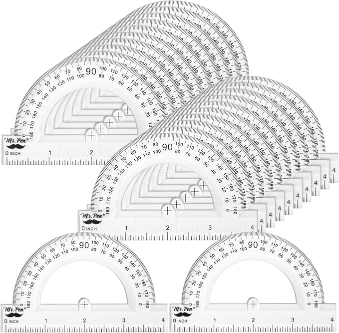 Mr. Pen- Clear Protractor 4 Inch, 24 Pack, Bulk Clear Plastic Small Protractor School