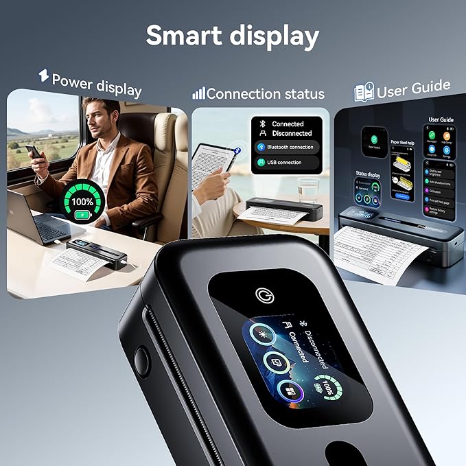 Phomemo Upgraded Portable Printer with Touchscreen, M832D Bluetooth Wireless Thermal Inkless Printer, Supports 8.5"x11" US Letter & A4, Compatible with iOS, Android, PC for Travel, Black