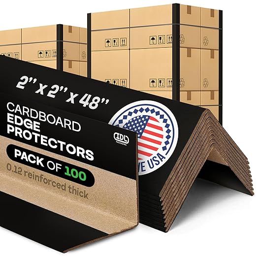 IDL Packaging Cardboard Edge Protectors 2" x 2" x 48", Black, Pack of 100 - V-Board Reinforced Cardboard Corners for Shipping - Kraft Cardboard Corners for Packing - Moving Corner Protectors