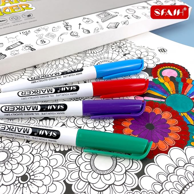 SFAIH 60 Colors Permanent Markers - Assorted Vibrant Colors, Quick Drying, Fade Resistant, Fine Point Permanent Markers for Teacher And Classroom Supplies, Art Supplies, Coloring, Drawing Doodling