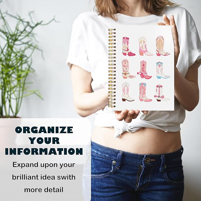 BearCake Cowgirl Boot Notebook, Cowgirl Stuff, Cowgirl Gifts, Western Office Supplies, Western Stuff for Women, Boho Western Notebook Journal 5.5x8.3 white