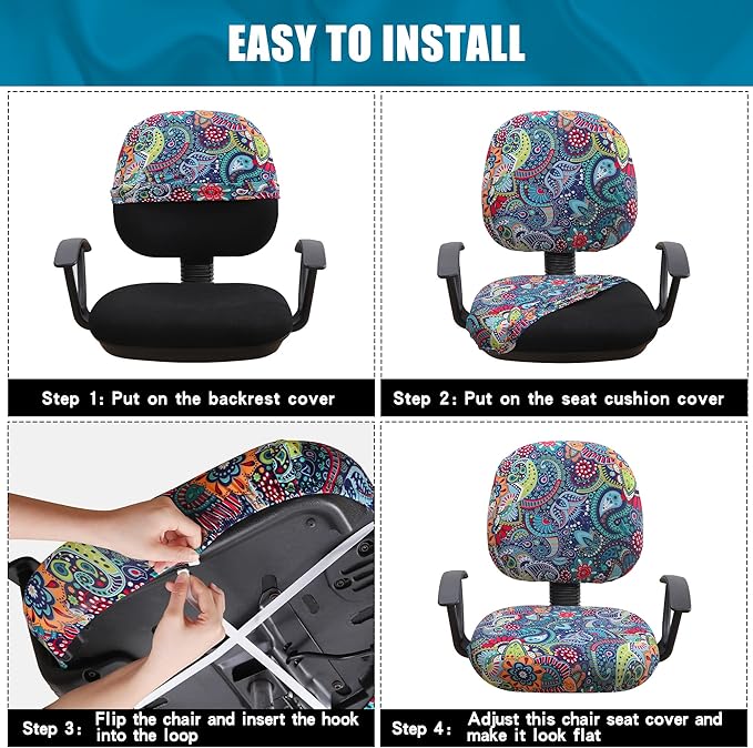 Smiry Stretch Printed Office Computer Chair Covers, Universal Washable Removable Desk Rotating Chair Slipcovers Protector, Seat + Backrest Cover - Blue Green