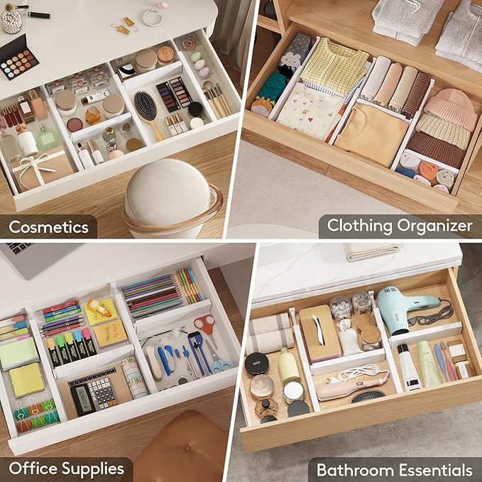 Lifewit 10 Pack Kitchen Drawer Dividers 2.36" High, 11"-17" Adjustable Drawer Organizer for Utensils/Clothes/Makeup, Plastic Expandable Separators in Dresser/Bedroom/Bathroom/Office Storage