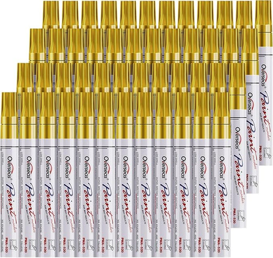 Overseas 48 Gold Paint Pens, Oil Based Permanent Markers Set - Quick Drying, Waterproof, Fade-Resistant, Medium Tip Paint Markers Bulk for Wood, Metal, Rock, Ceramic, Plastic, Canvas, Glass, Rubber