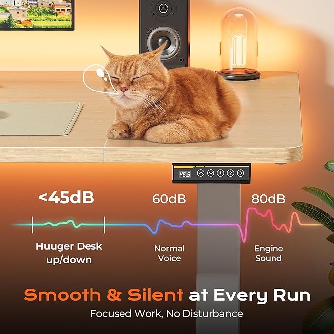 Huuger 55 x 28 Large Electric Standing Desk, Height Adjustable Desk, 27.6" Deep Desktop, Stand up Gaming Computer Office Desk with 2 Hooks, 3 Preset Heights, for Home Office, Natural