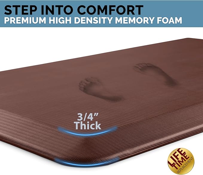 ComfiLife Anti Fatigue Floor Mat – 3/4 Inch Thick Kitchen Mats for Floor, Standing Desk Mat, Kitchen Rug – Comfort at Home, Office – Durable – Stain Resistant – Non-Slip Bottom (20" x 32", Brown)